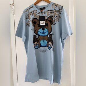 Avenue George V Paris T-Shirt Men’s Blue Short Sleeve Shirt Rhinestone Teddy NWT